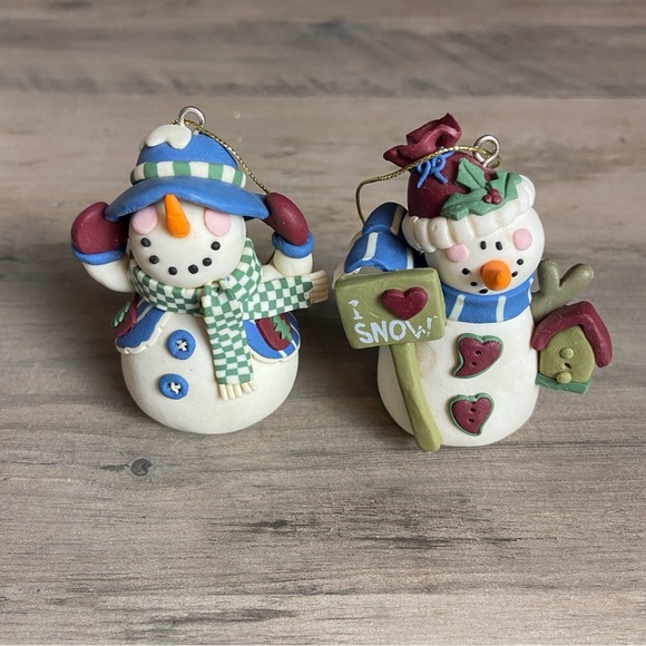 Vintage Polymer Clay Folk Art Style Snowman And Snow Women Ornament 3 “ - Picture 1 of 7